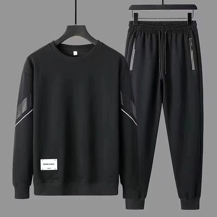 Conjunto Deportivo Oversize para Hombre – Sudadera Cuello Redondo + Jogger Negro Casual